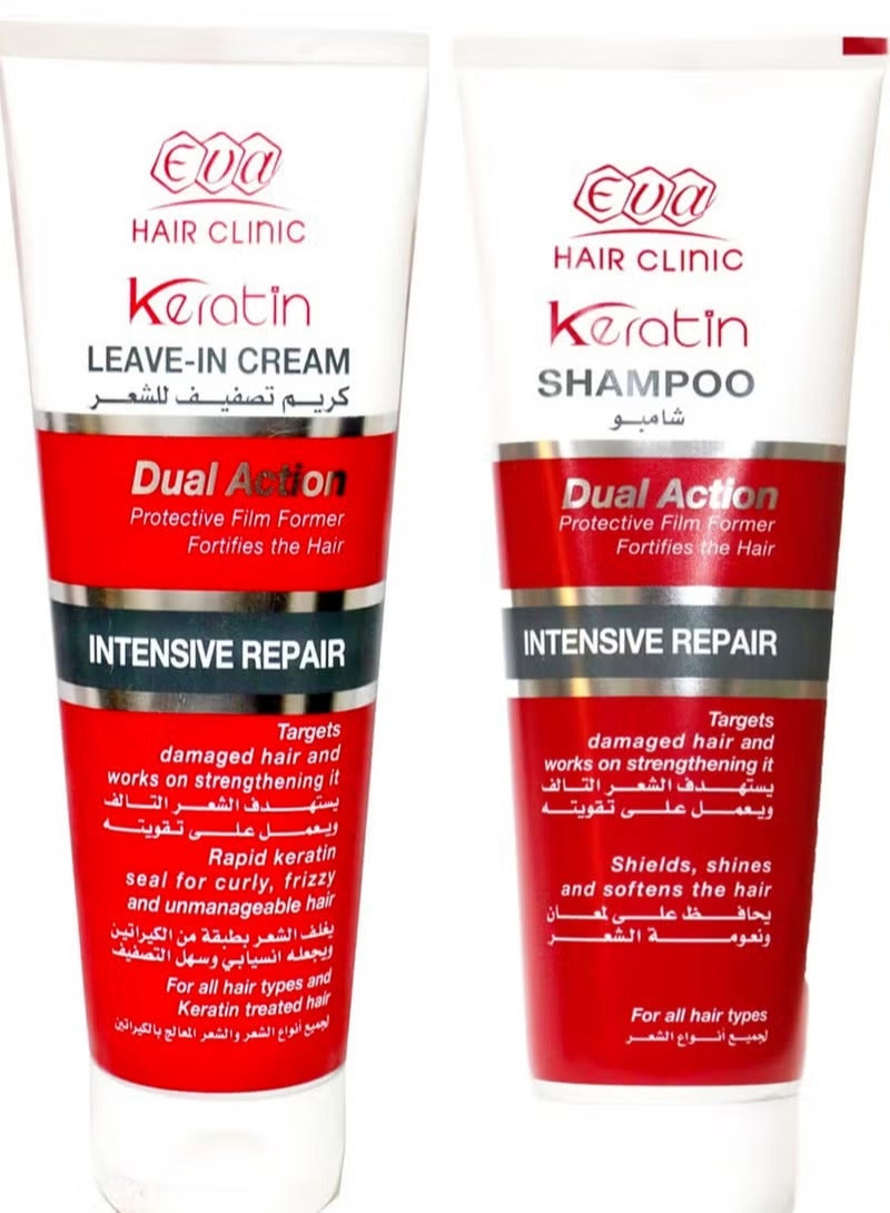 Eva Keratin Leave In Cream 200 Ml +Eva Hair Clinic Dual Action Intensive Repair Shampoo 230 Ml - Image 2